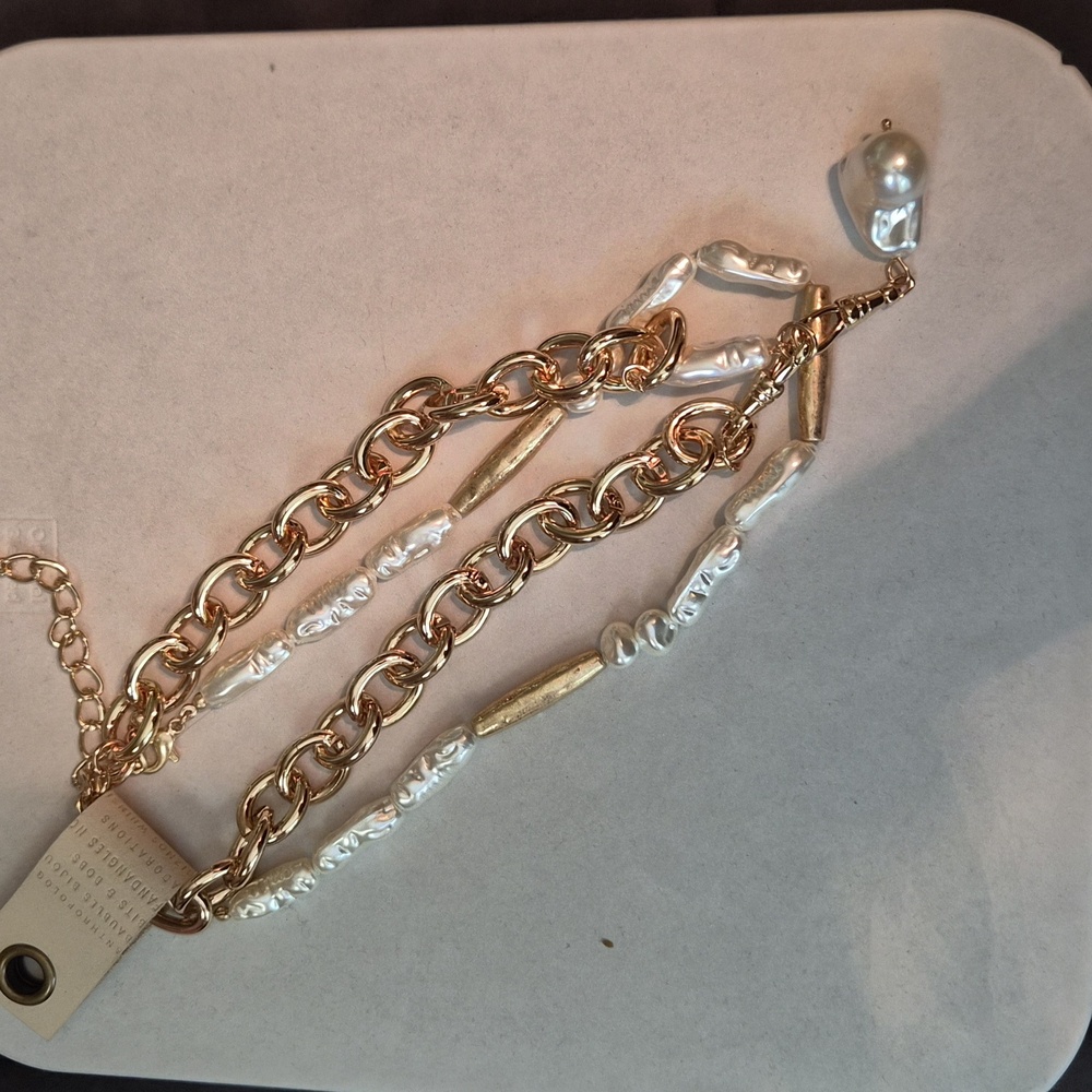 Anthropolie Gold and White Chain Necklace with Pearl Accent